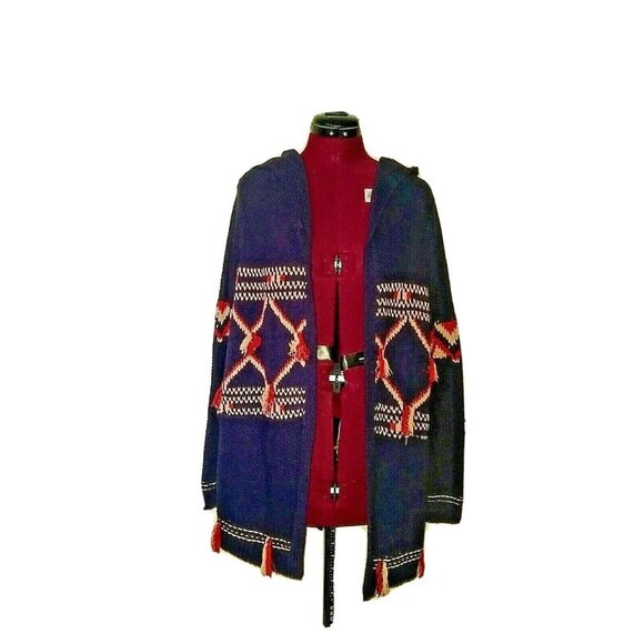 Lucky Brand Cardigan Sweater Multicolor Women Hooded Size XS Tassel Trim - Picture 1 of 7